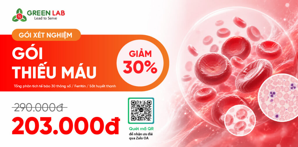 Gói xét nghiệm Thiếu máu tại Green Lab: 3 xét nghiệm, ưu đãi còn 203.000đ