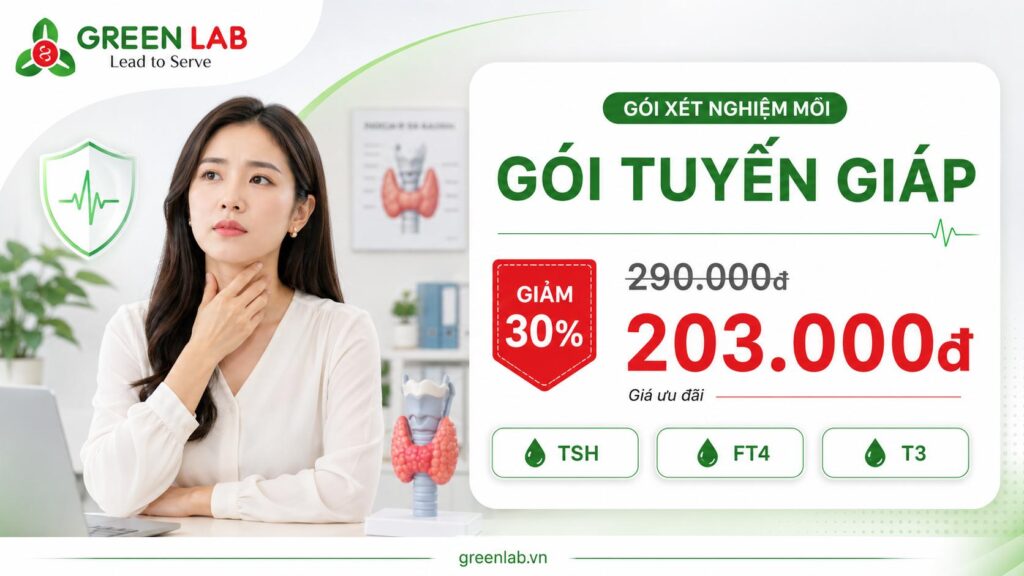 Gói xét nghiệm Tuyến giáp tại Green Lab: TSH, FT4, T3 ưu đãi còn 203.000đ