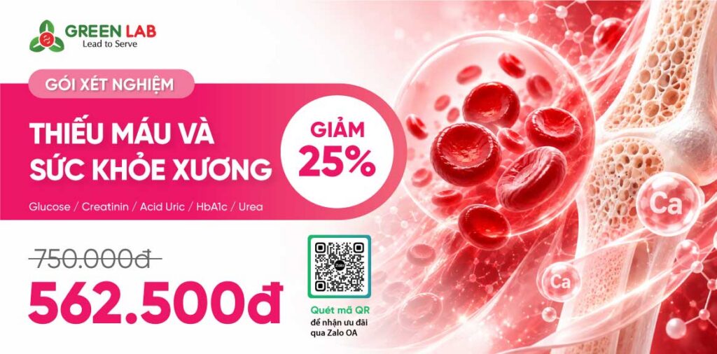 Gói kiểm tra Thiếu máu và Sức khỏe xương tại Green Lab: 6 xét nghiệm hỗ trợ theo dõi, ưu đãi còn 562.500đ